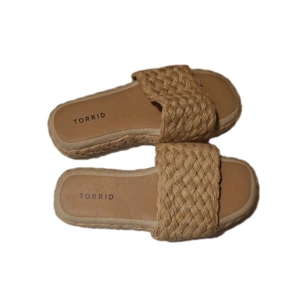 Torrid Jute Raffia Woven Platform Slides Sandals Size 7 WW Wide